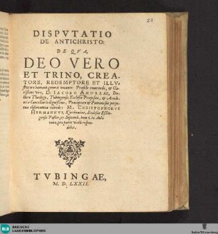 Dispvtatio De Antichristo