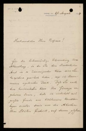 Nr. 2 Brief von Johannes Ilberg an Ulrich von Wilamowitz-Moellendorff. Leipzig, 25.8.1894