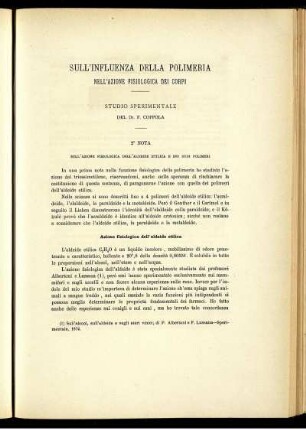 Sull' Influenza Della Polimeria Nell' Azione Fisiologica Dei Corpi