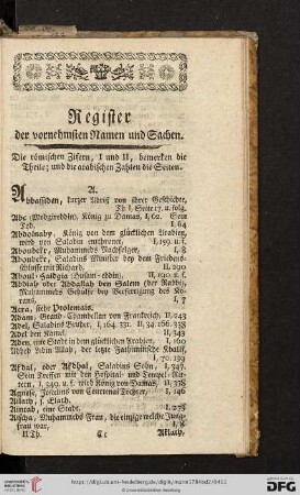 Register der vornehmsten Namen und Sachen