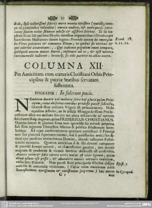 Columna XII. Per Amicitiam cum coeteris ChristianiOrbis Principibus & patriae Statibus servatam sustentata