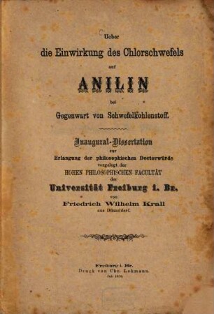 Über die Einwirkung des Chlorschwefels auf Anilin bei Gegenwart von Schwefelkohlenstoff