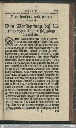 Das hundert und zweyte Capitel. Von Verstopffung deß Urins, wann selbiger sich gäntzlich verhaltet