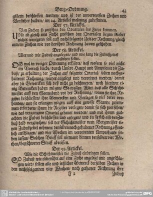 Der 59. Artickel. Wie die Schichtmeister die Zubuß einbringen sollen.