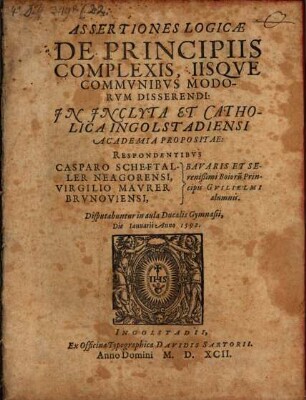 Assertiones logicae de principiis complexis, iisque communibus modorum disserendi