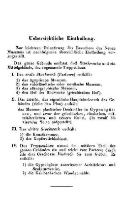 Uebersichtliche Eintheilung