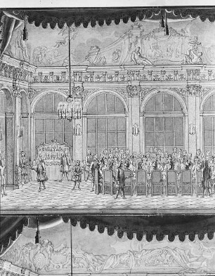 Festlichkeit anläßlich der kurprinzlichen Hochzeit 1719 im Französischen Pavillon des Dresdner Zwingers : Dresden, Kronleuchter 1719