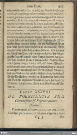 Caput XXXVIII. De Poenitentia Seu Conversione & Regeneratione Hominis