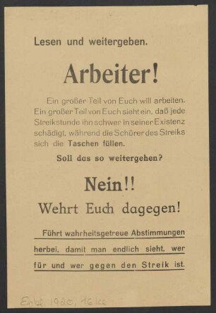 Lesen und weitergeben. Arbeiter!