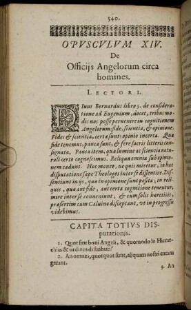 Lectori; Capita Totius Disputationis.