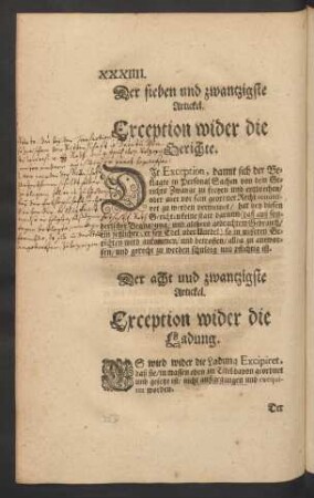 Der sieben und zwantzigste Artickel. Exception wider die Gerichte.