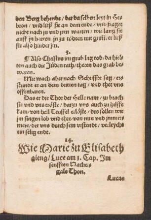 Wie Marie zu Elisabeth || gieng/ Luce am 1. Cap. Jm || senfften Nachti=||gals Thon. ||