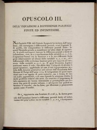 Opuscolo III. Differenze Parziali Finite ed Infinitesime.