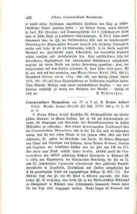 466-467 [Rezension] Consuetudines monasticae, Vol. IV und V