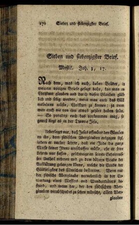 Sieben und siebenzigster Brief. Mystik. Joh. 3, 17.