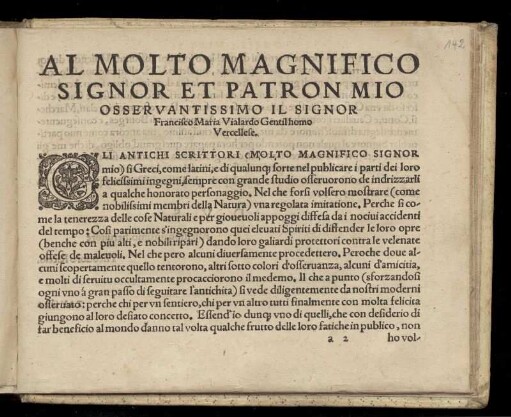 Dedikation an Francesco Maria Vialardo von Teodoro Riccio