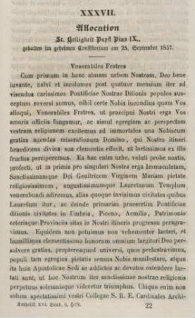 337-344 Allocution Sr. Heiligkeit Papst Pius IX. : gehalten im geheimen Consistorium am 25. September 1857