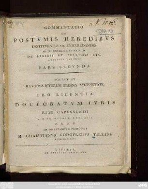 Pars 2: De Postvmis Heredibvs Institvendis Vel Exheredandis Ad LL. XXVIII. §. I Et XXIX. D. De Liberis Et Postvmis Etc.