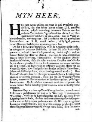 Missive Geschreven uyt Middelburg, Gedateert den 19 Marty, 1684