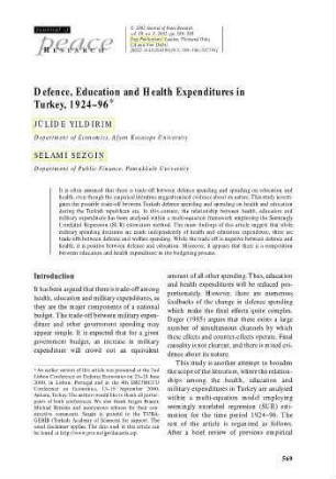 Defence, Education and Health Expenditures in Turkey