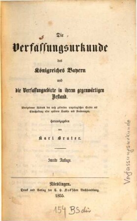 Die Verfassungs-Urkunde des Königreiches Bayern ... : hrsg.. von Karl Brater