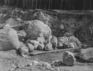 Findlinge : Eine Ausgrabungsstätte für Findlinge an einem Waldrand