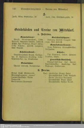 Behördenverzeichnis Mitteldorf : Ortsbehörden und Vereine von Mitteldorf