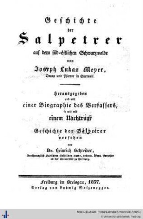 Geschichte der Salpetrer auf dem süd-östlichen Schwarzwalde