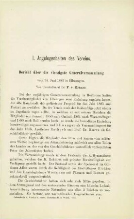 Bericht über die vierzigste Generalversammlung vom 24. Juni 1885 in Ellwangen