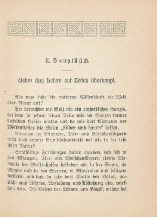 II. Hauptstück. Ueber das Leben auf Erden überhaupt.