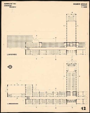 Siedlungsplan mit Schulhausgruppe Schinkelwettbewerb 1931: Knaben-Schule Grundrisse 1.Obergeschoss, 2.Obergeschoss 1:200