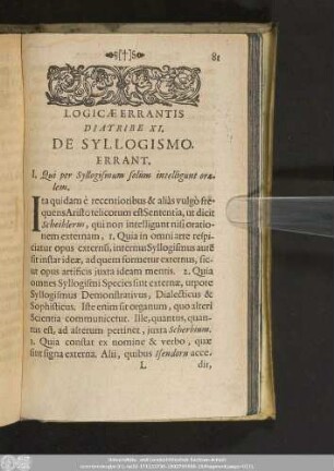 Logicae Errantis Diatribe XI. De Syllogismo.