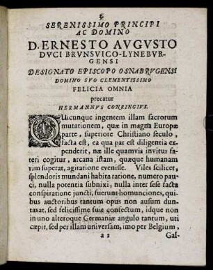 Serenissimo Principi Ac Domino D. Ernesto Augusto Duci Brunsvico-Lyneburgensi [...]
