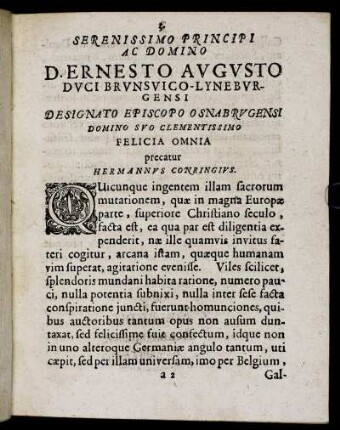 Serenissimo Principi Ac Domino D. Ernesto Augusto Duci Brunsvico-Lyneburgensi [...]