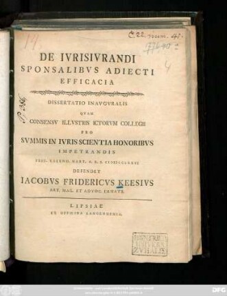 De Ivrisivrandi Sponsalibvs Adiecti Efficacia : Dissertatio Inavgvralis