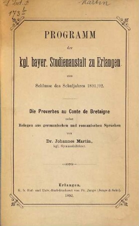 Die Proverbes au Conte de Bretaigne : nebst Belegen aus germanischen und romanischen Sprachen