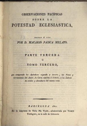 Observaciones pacificas sobre la potestad eclesiástica, 3