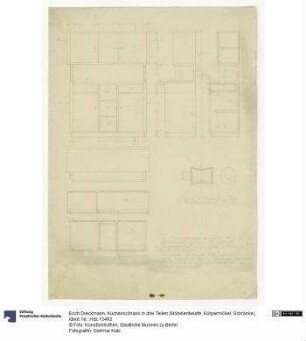 Küchenschrank in drei Teilen (Möbelentwürfe, Körpermöbel, Schränke)