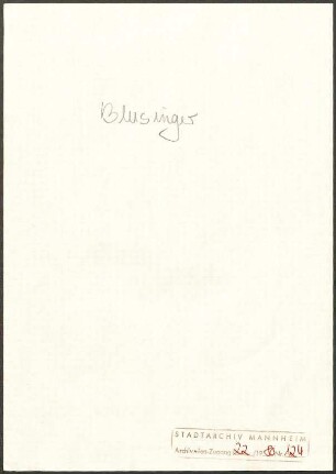 Bensinger, Adolf, Mannheim; Wichert an Adolf Bensinger