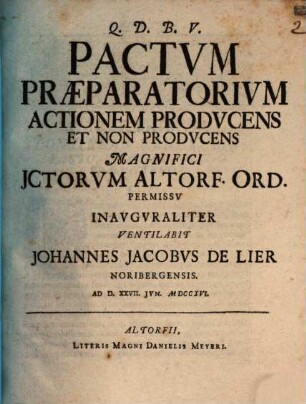 Pactvm praeparatorivm actionem prodvcens et non prodvcens