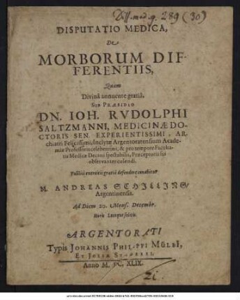 Disputatio Medica, De Morborum Differentiis