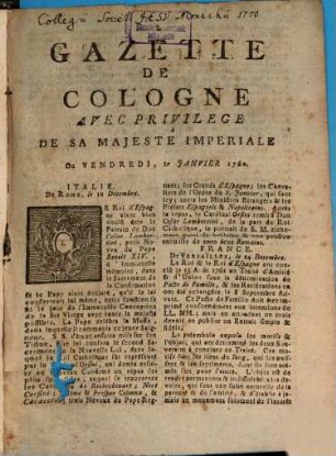Gazette de Cologne. 1762