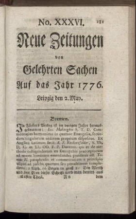 No. XXXVI. Leipzig den 2. May. - No. XLIV. Leipzig den 30. May.