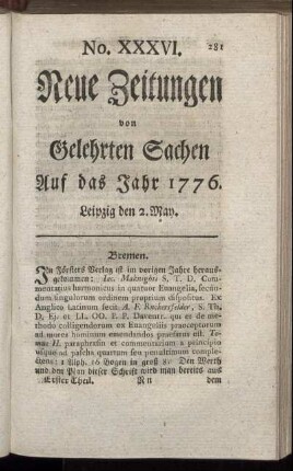 No. XXXVI. Leipzig den 2. May. - No. XLIV. Leipzig den 30. May.