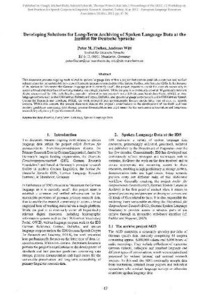 Developing Solutions for Long-Term Archiving of Spoken Language Data at the Institut für Deutsche Sprache