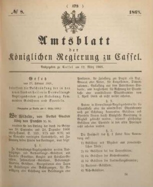 № 8. Ausgegeben zu Cassel am 12. März 1868.