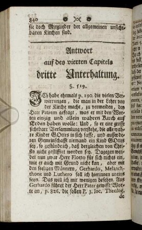Antwort auf des vierten Capitels dritte Unterhaltung.