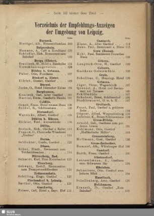 Verzeichnis der Empfehlungs-Anzeigen der Umgebung von Leipzig