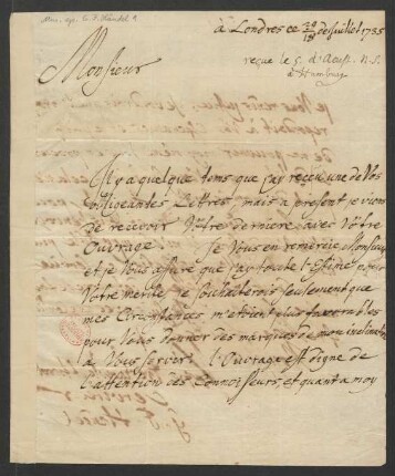 Brief an Johann Mattheson : 18.07.1735-29.07.1735