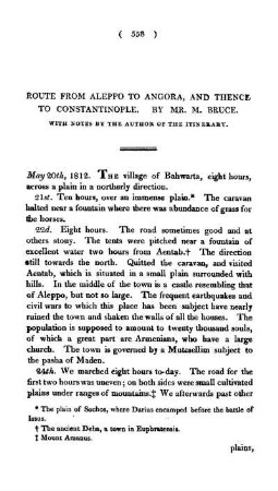 Route from Aleppo to Angora, and thence to Constantinople. By Mr. M. Bruce